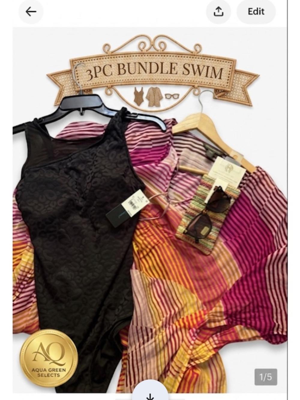 Black T One-Piece Swimsuit nwt  with Tommy Bahama Pink Cover-Up and new sunnies